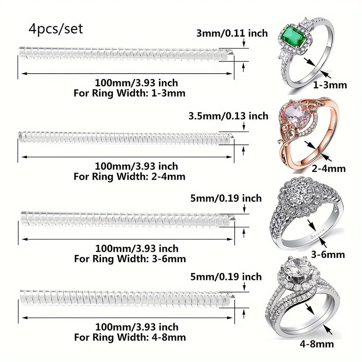 Invisible ring size adjuster set (4-pack) fits loose rings instantly
