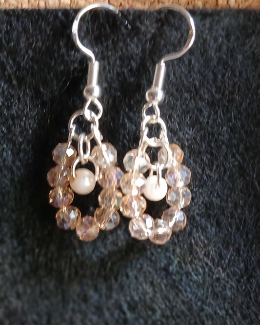 Champagne Crystal Cluster & Pearl Drop Earrings — Simplicity by E&Co