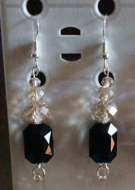 Black Rectangle Gem & Champagne Crystal Stack Earrings — Simplicity by E&Co