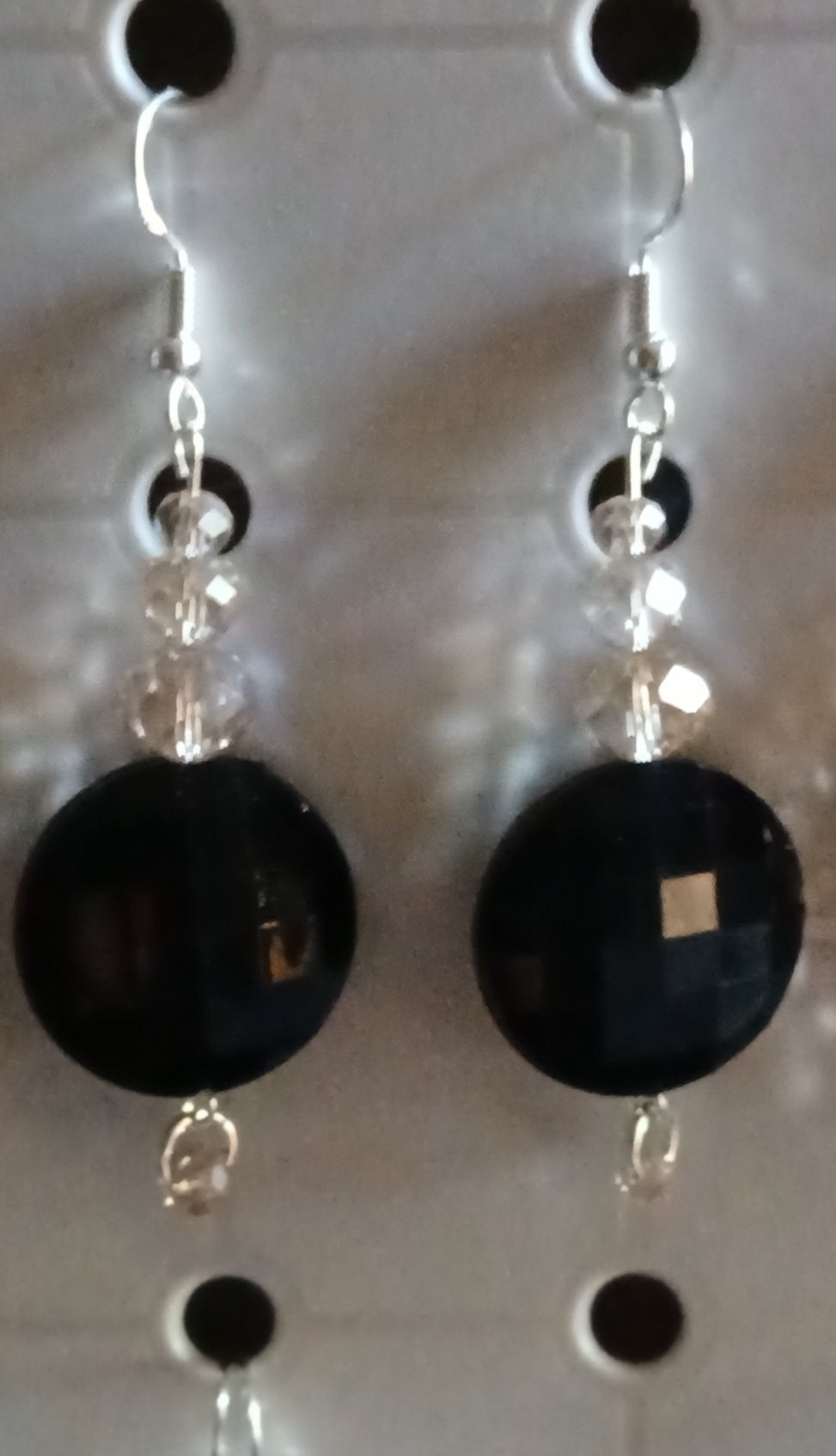 Large Black Round Bead & Crystal Drop Earrings — Simplicity by E&Co
