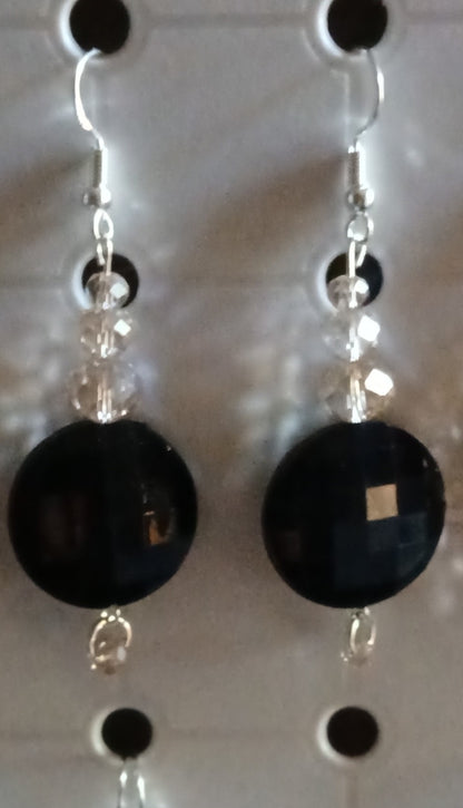 Large Black Round Bead & Crystal Drop Earrings — Simplicity by E&Co