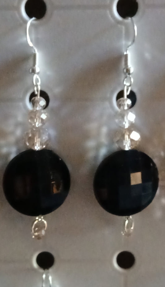 Large Black Round Bead & Crystal Drop Earrings — Simplicity by E&Co