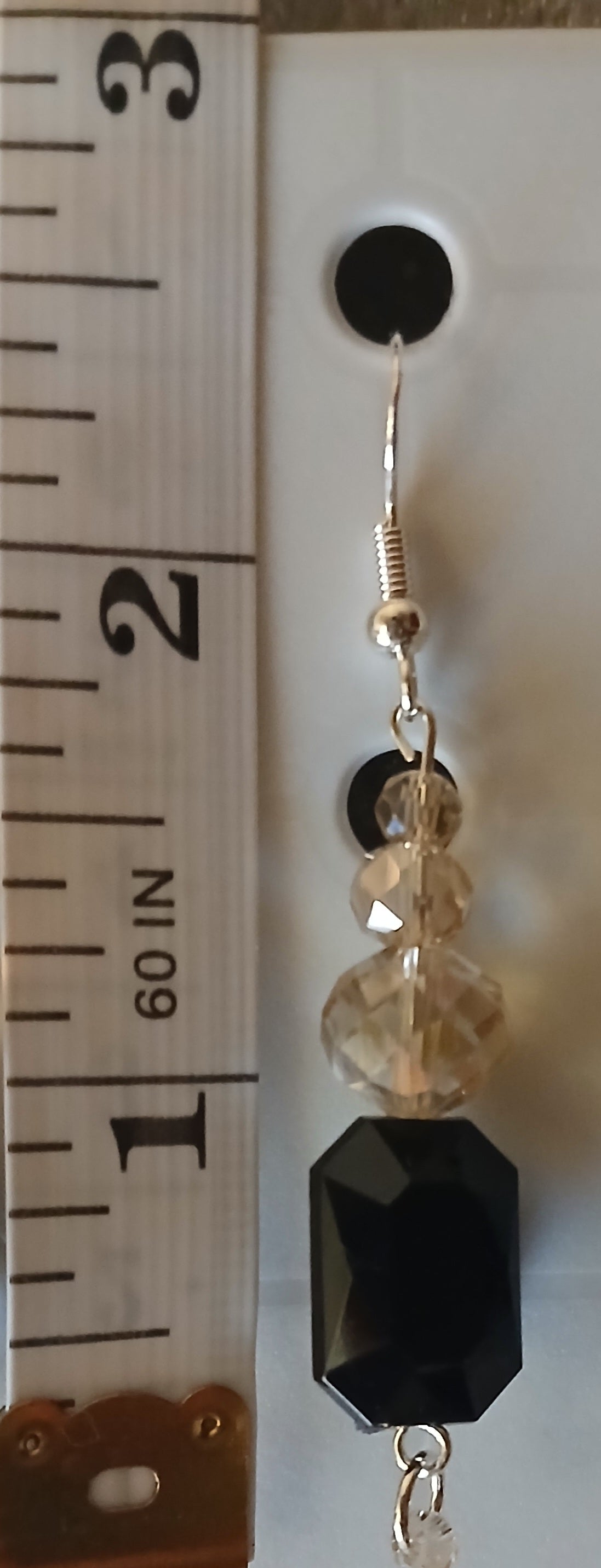 Black Rectangle Gem & Champagne Crystal Stack Earrings — Simplicity by E&Co