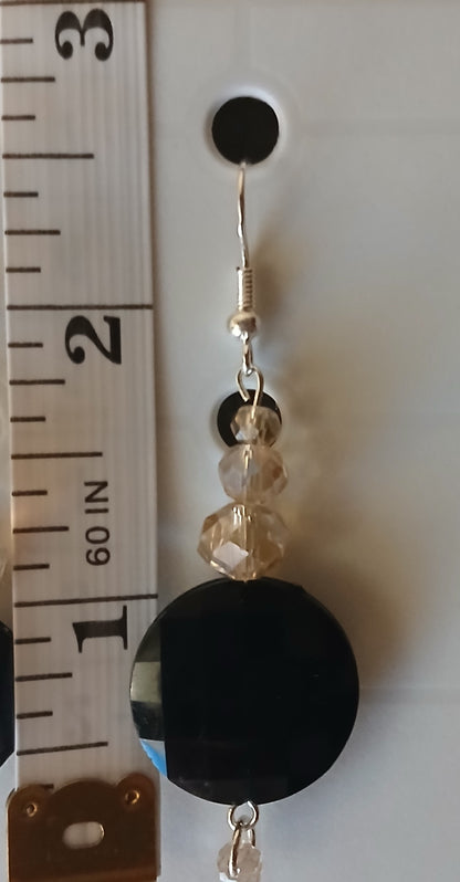 Large Black Round Bead & Crystal Drop Earrings — Simplicity by E&Co
