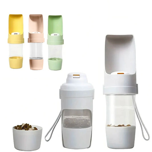 Pet Travel Water Bottle & Food Container — Portable Foldable 2-in-1