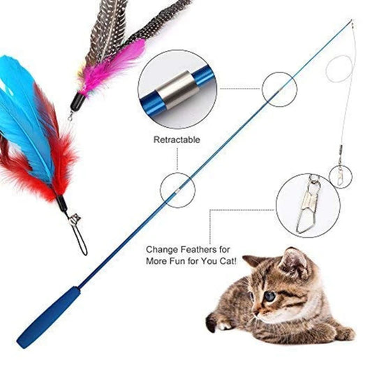 Cat teaser Stick-Telescopic feather wand toy