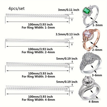 Invisible ring size adjuster set (4-pack) fits loose rings instantly